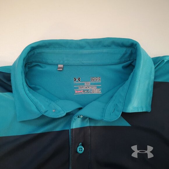 Under Armour Men's Loose Fit Size Large Blue & Black Short Sleeve Polo Shirt - Picture 6 of 14
